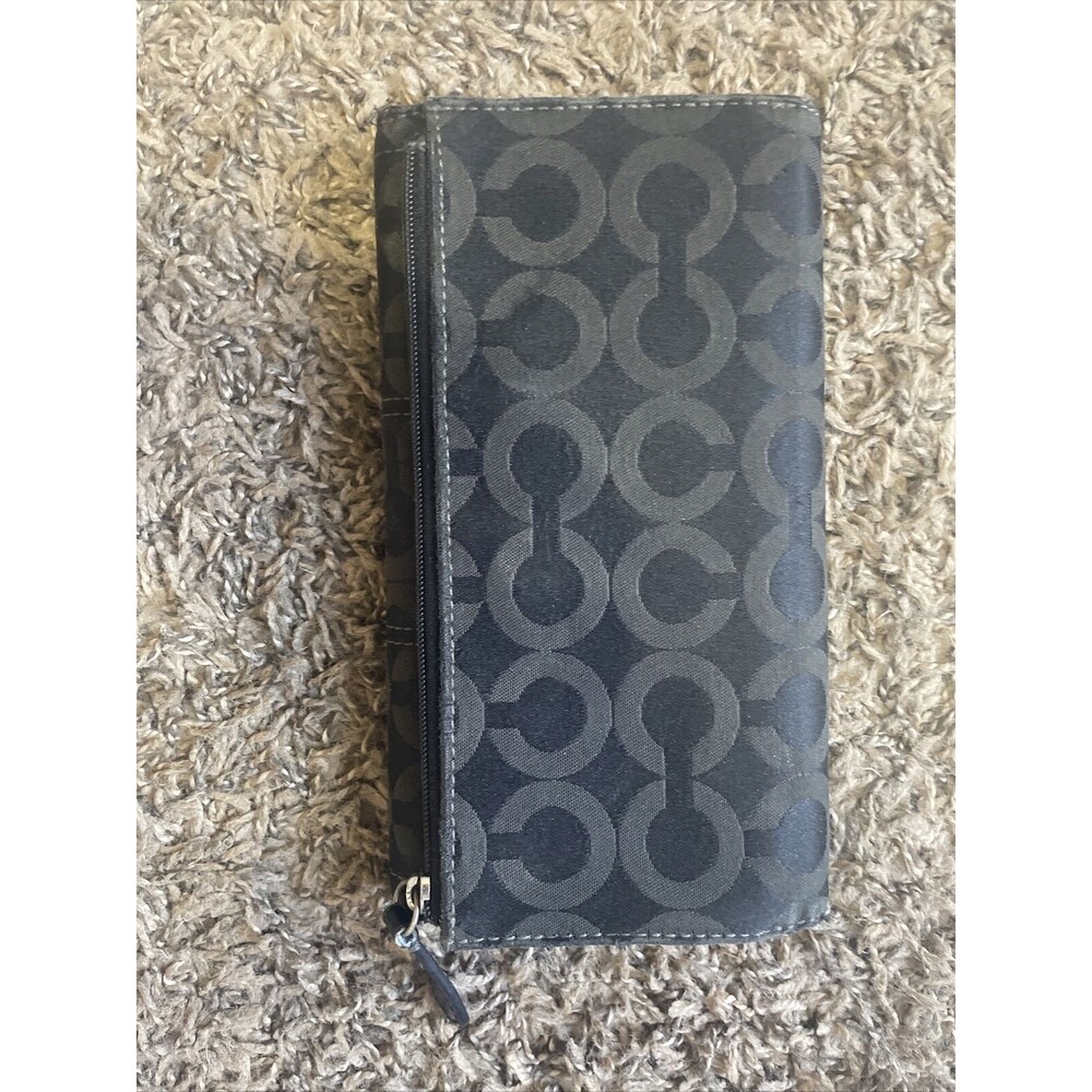 Coach Snap Closure Signature Slim Envelope Wallet Fabric Leather Trim 8x4” (B) - Picture 3 of 9